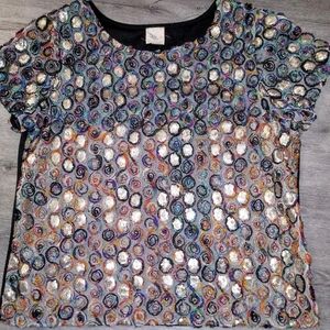 Anthropologie | Colorful Spiral Design Top Sz L